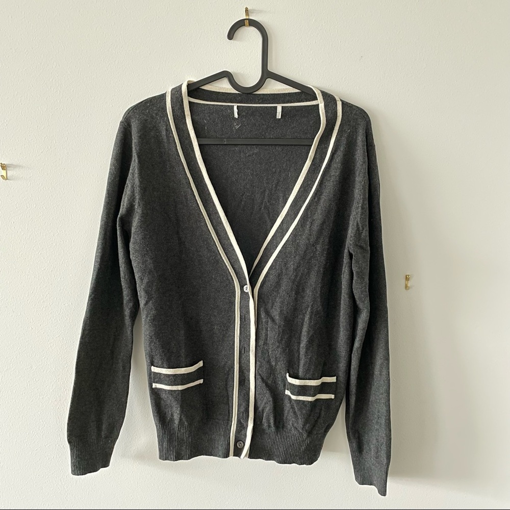 Grey Cardigan with Cream Accents